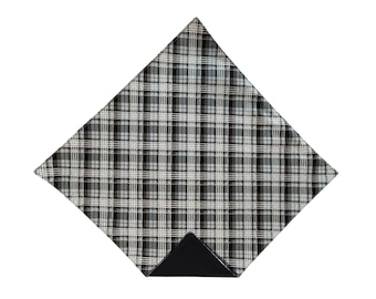 Holiday Pocket Square - Black with Silver Metallic Plaid - Adult Men's Sizing - Handcrafted in the USA