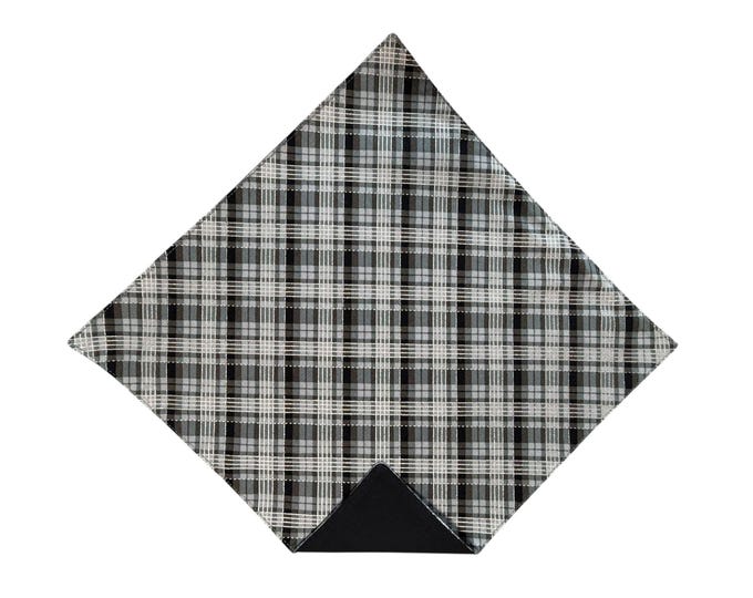 Holiday Pocket Square - Black with Silver Metallic Plaid - Adult Men's Sizing - Handcrafted in the USA