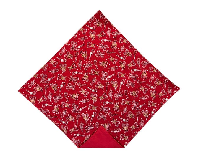 Holiday Pocket Square - Red & Silver Christmas Candy Canes - Adult Men's Sizing - Handcrafted in the USA