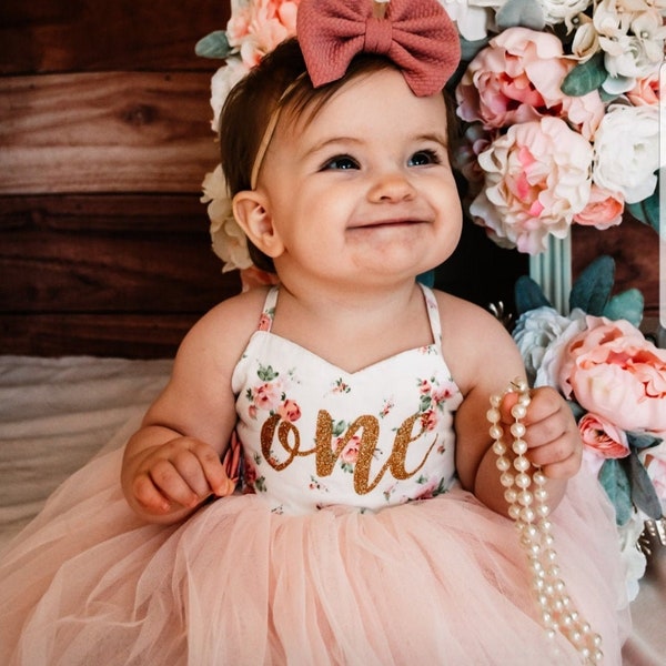 Birthday Dress First Birthday Second Birthday Any Number Girls Pink Tutu Party Dress Outfit Baby Girl Birthday Outfit Boho floral Birthday