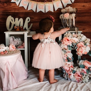 Pink Floral Dress Party Dress with Floral Headband Baby Girl Birthday Outfit Birthday Girl Outfit Tutu Dress Flower Girl Dress Birthday Tutu