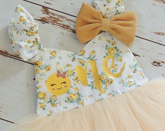 First Birthday Dress Girls First Birthday First Trip Around the Sun You Are My Sunshine Yellow Baby Girl Dress