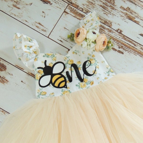 First Bee Day First Birthday Dress Yellow Floral Fun To Bee One Sweet One Bumble Bee Birthday Dress