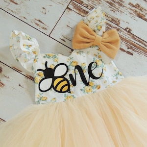 First Bee Day First Birthday Dress Yellow Floral Fun To Bee One Sweet One Bumble Bee Birthday Dress
