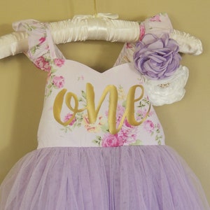 Lavender Floral Birthday Dress for Baby Girl First Birthday Second Birthday image 2