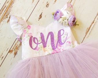 Lavender Floral Birthday Dress for Baby Girl First Birthday Second Birthday