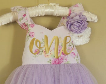 Lavender Floral Birthday Dress for Baby Girl First Birthday Second Birthday