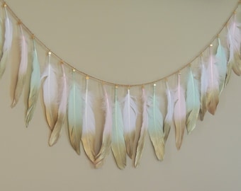 Feather Garland Adjustable Boho Decor Boho Wedding Baby Shower Birthday Decor Gold Dipped Gold Tips Any Colors Boho Baby Boho Shower