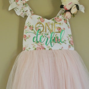 NEW Baby Girls ONE derful Birthday Dress in Soft Pink First Birthday Floral Dress Second Birthday Flower Girl Summer Party Dress image 6