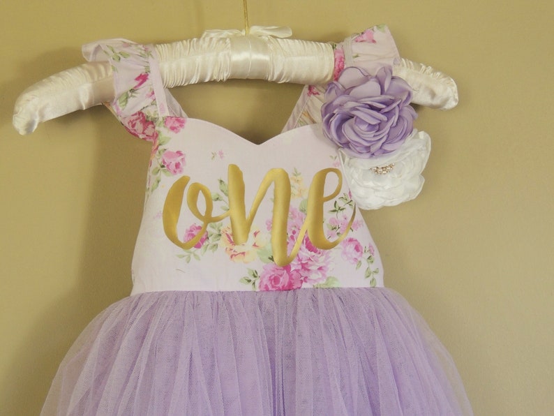 Lavender Floral Birthday Dress for Baby Girl First Birthday Second Birthday image 2