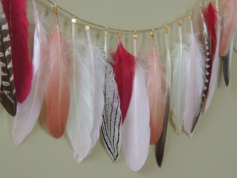 Feather Garland Boho Decor Party Decor Wild Obe Birthday Baby Girl Birthday boho nursery Baby Girl Nursery Decor image 6