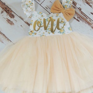 Girls Birthday Dress in Soft Yellow Floral Summer or Party Dress image 6