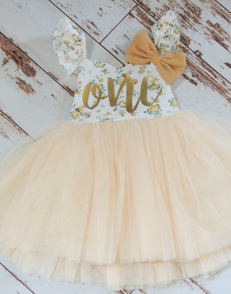 Girls Birthday Dress in Soft Yellow Floral Summer or Party Dress image 6