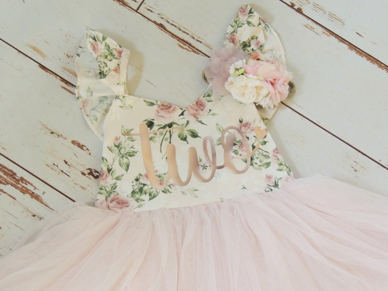 Baby Girls Second Birthday Dress in Soft Blush Pink Floral Dress Second Birthday First Birthday Summer Party Dress image 9