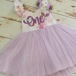 Mermaid First Birthday Dress for Baby Girl Lavender Floral Baby Dress image 7