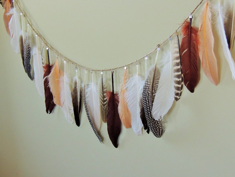 Natural Feather Garland Boho Home Decor Feather Garland Etsy
