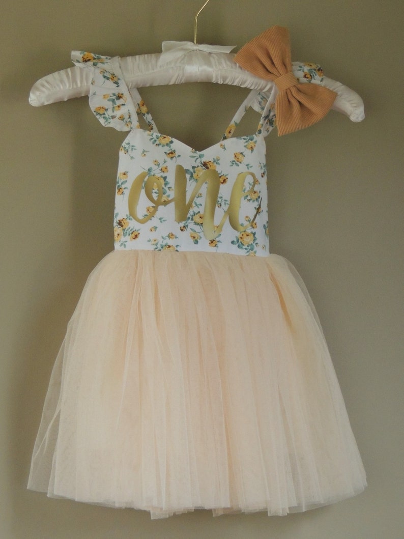 Girls Birthday Dress in Soft Yellow Floral Summer or Party Dress image 9