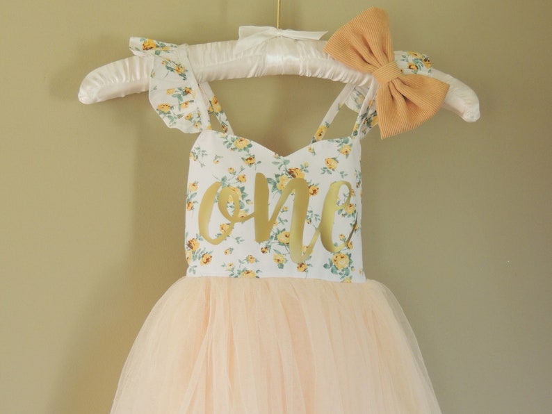 Girls Birthday Dress in Soft Yellow Floral Summer or Party Dress image 1