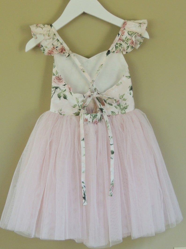 Baby Girls Second Birthday Dress in Soft Blush Pink Floral Dress Second Birthday First Birthday Summer Party Dress image 7