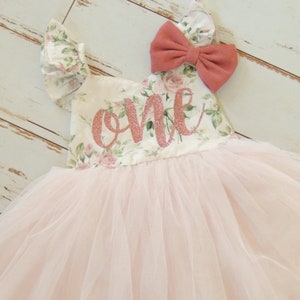 Baby Girls Second Birthday Dress in Soft Blush Pink Floral Dress Second Birthday First Birthday Summer Party Dress image 10