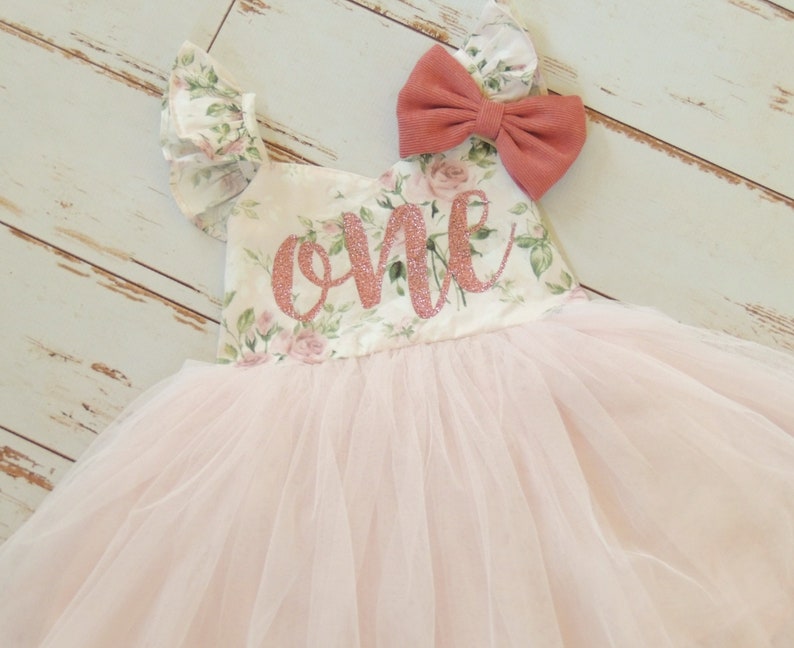 Baby Girls Second Birthday Dress in Soft Blush Pink Floral Dress Second Birthday First Birthday Summer Party Dress image 10