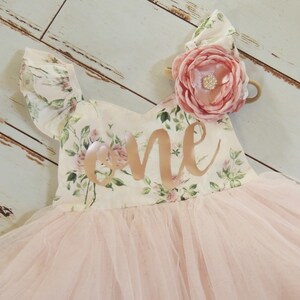 Baby Girls Second Birthday Dress in Soft Blush Pink Floral Dress Second Birthday First Birthday Summer Party Dress image 3