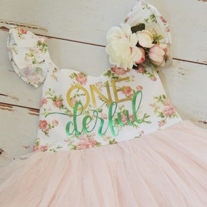 NEW Baby Girls ONE derful Birthday Dress in Soft Pink First Birthday Floral Dress Second Birthday Flower Girl Summer Party Dress image 7