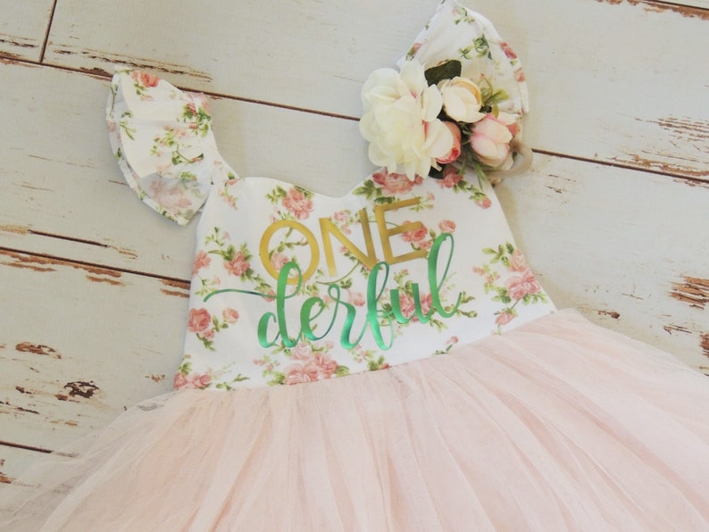 NEW Baby Girls ONE derful Birthday Dress in Soft Pink First Birthday Floral Dress Second Birthday Flower Girl Summer Party Dress image 7