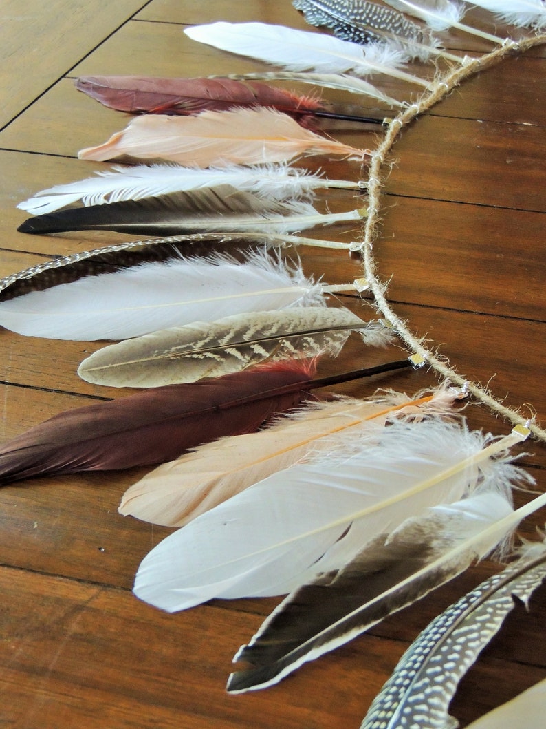 Natural Feather Garland Boho Home Decor Feather Garland Etsy