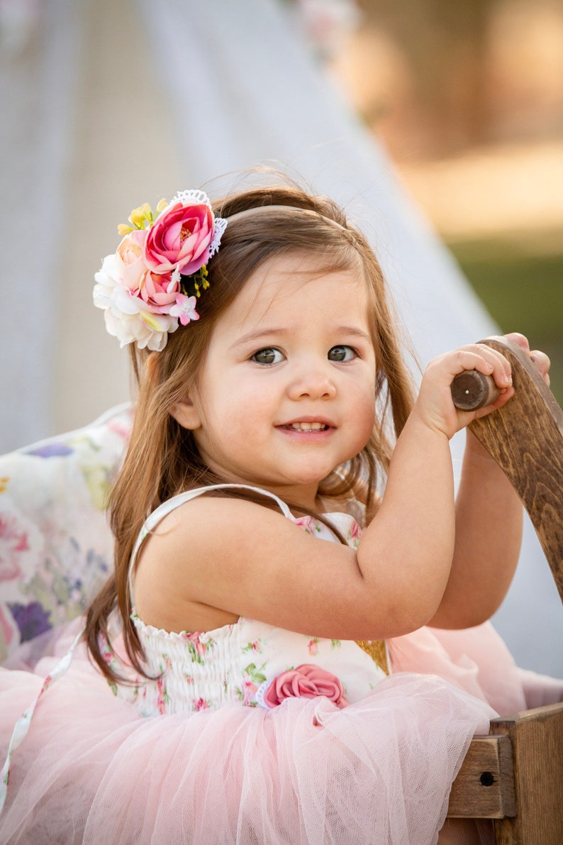 Pink Floral Dress Party Dress With Floral Headband Baby Girl Etsy