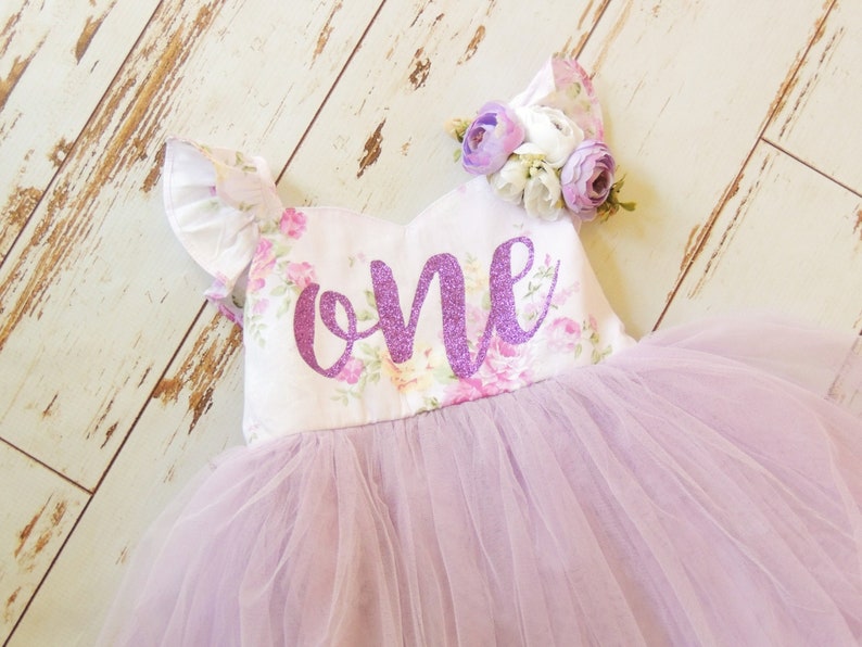 Lavender Floral Birthday Dress for Baby Girl First Birthday Second Birthday image 1