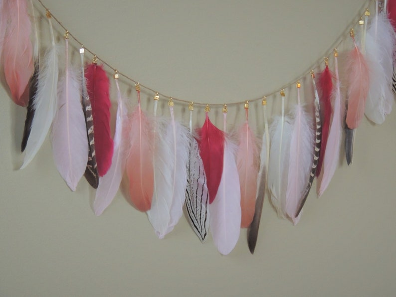 Feather Garland Boho Decor Party Decor Wild Obe Birthday Baby Girl Birthday boho nursery Baby Girl Nursery Decor image 4