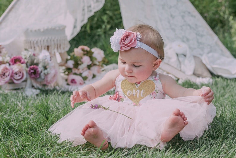 Birthday Dress First Birthday Second Birthday Any Number Girls Pink Tutu Party Dress Outfit Baby Girl Birthday Outfit Boho floral Birthday image 6