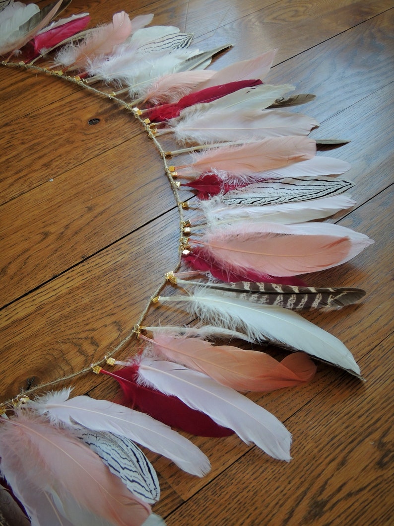 Feather Garland Boho Decor Party Decor Wild Obe Birthday Baby Girl Birthday boho nursery Baby Girl Nursery Decor image 3