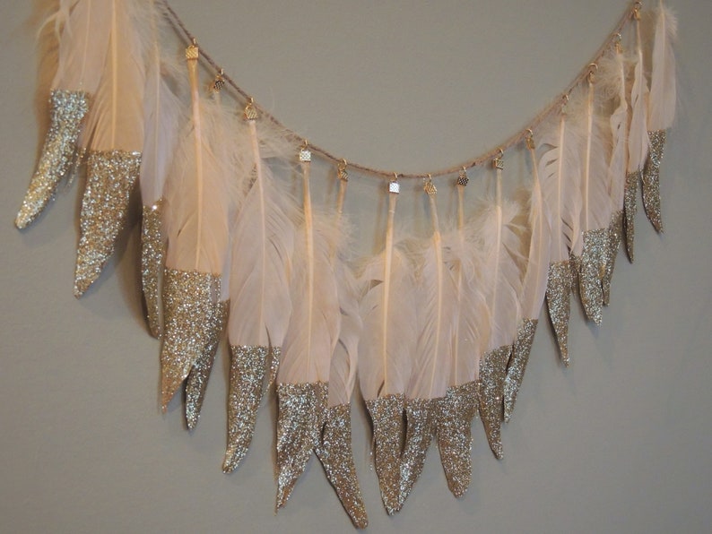 Glitter Dipped Feather Banner Feather Garland Adjustable Etsy