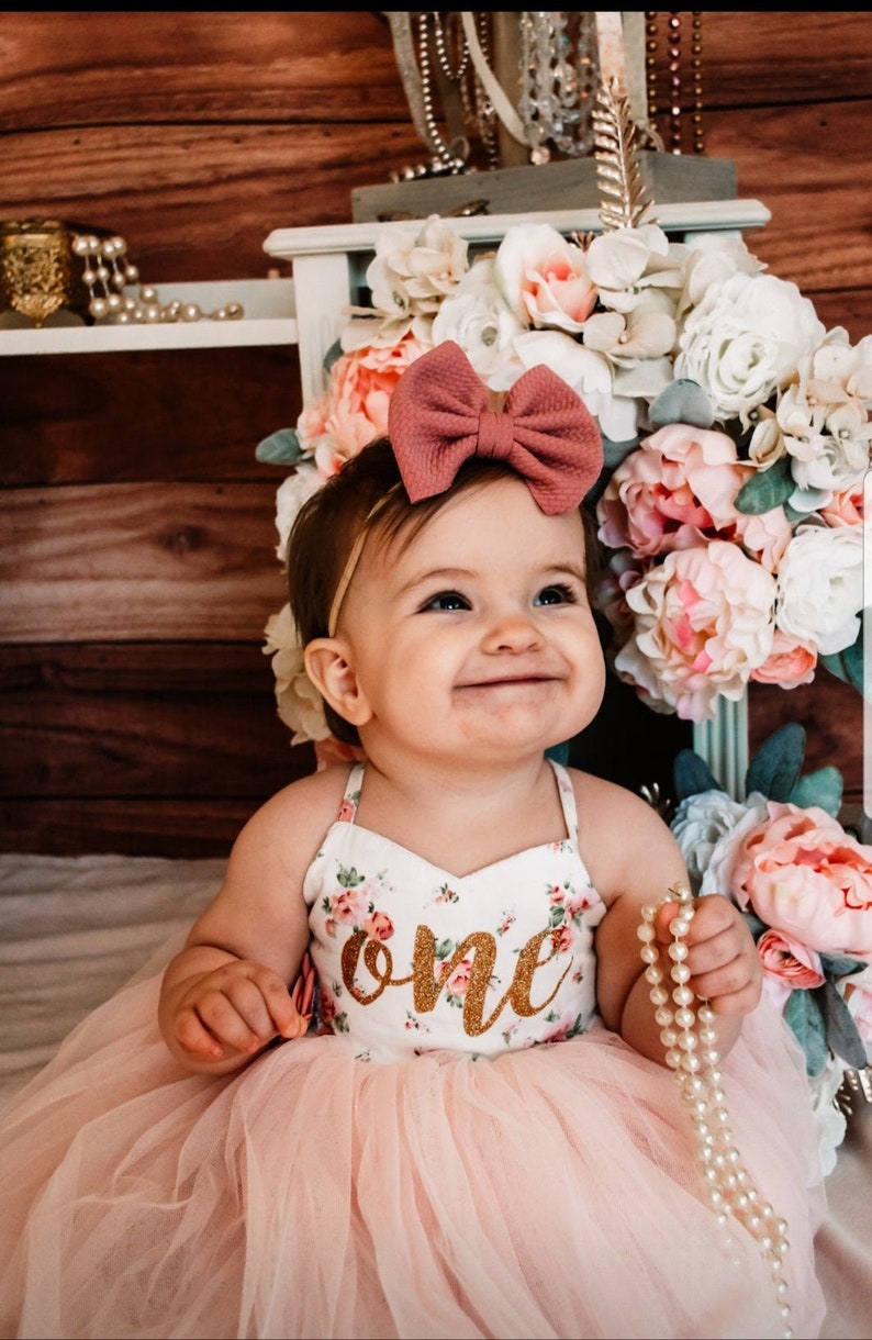 Birthday Dress First Birthday Second Birthday Any Number Girls Pink Tutu Party Dress Outfit Baby Girl Birthday Outfit Boho floral Birthday image 1