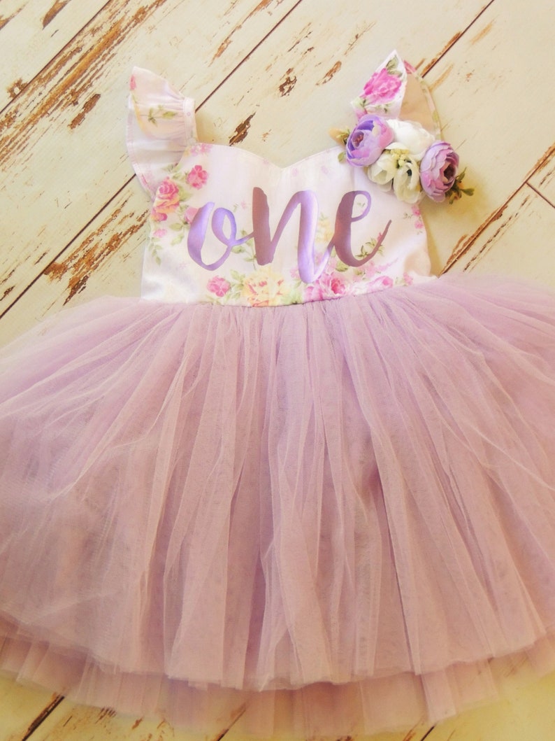 Lavender Floral Birthday Dress for Baby Girl First Birthday Second Birthday image 7