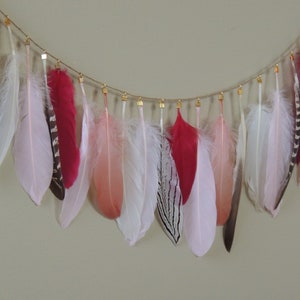 Feather Garland Boho Decor Party Decor Wild Obe Birthday Baby Girl Birthday boho nursery Baby Girl Nursery Decor image 2