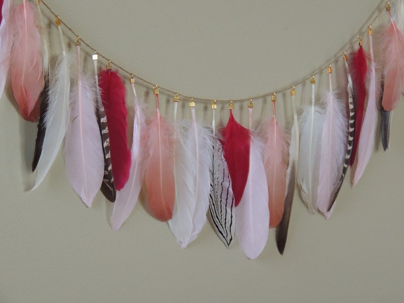 Feather Garland Boho Decor Party Decor Wild Obe Birthday Baby Girl Birthday boho nursery Baby Girl Nursery Decor image 2