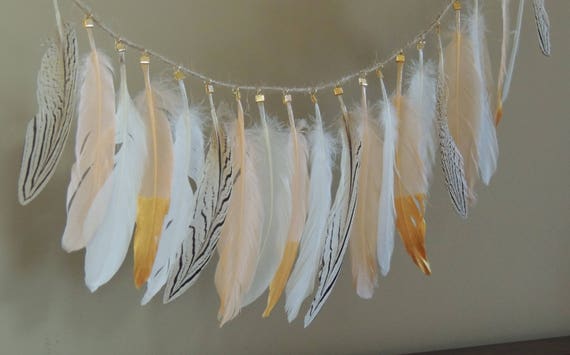Natural Feather Garland Peach Ivory Black With Gold Tipped Etsy