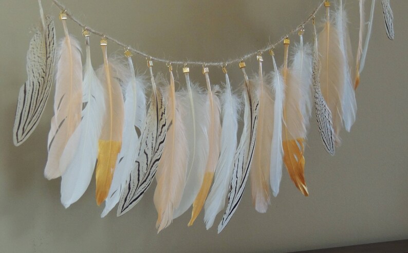 Natural Feather Garland Peach Ivory Black With Gold Tipped Etsy