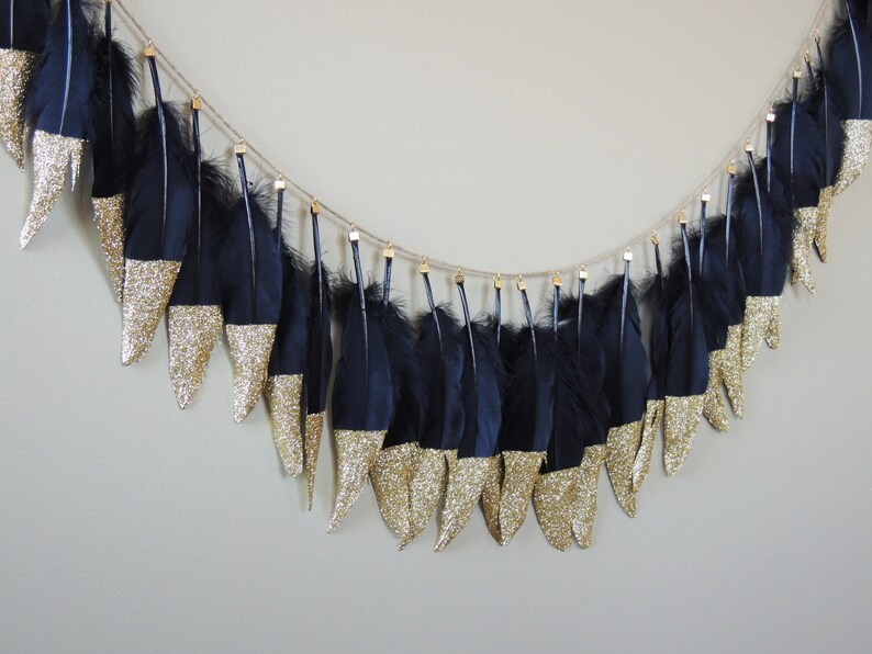 Glitter Dipped Feather Banner Feather Garland Adjustable Etsy