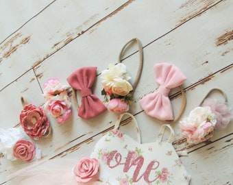 Blush Pink and Pink Headbands for Baby Girl and Toddler Floral Headbands Bow Headbands