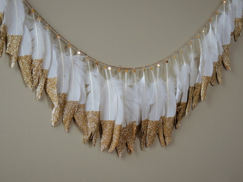 Glitter Dipped Feather Banner Feather Garland Adjustable Etsy