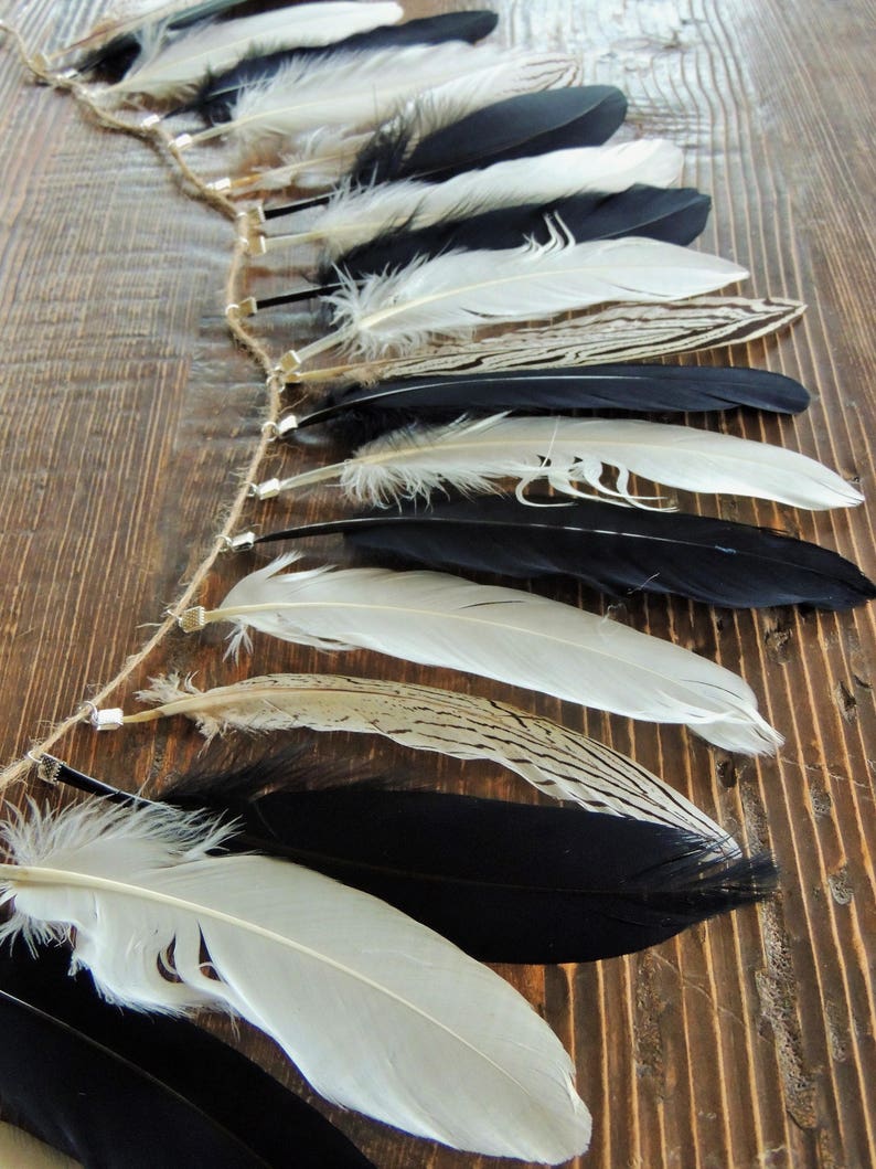 Natural Feather Garland Boho Home Decor Feather Garland Etsy