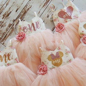 Baby Girl Birthday Dress Minnie Mouse Dress Second Birthday Dress Pink Floral Tutu Party Dress Easter Dress Boho Baby Birthday Girl