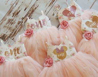 Baby Girl Pink Floral Tutu Dress: Minnie Mouse Birthday Party