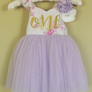 Lavender Floral Birthday Dress for Baby Girl First Birthday Second Birthday image 3