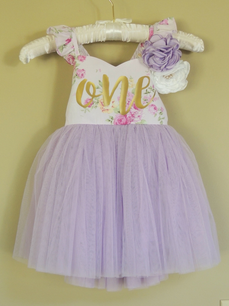 Lavender Floral Birthday Dress for Baby Girl First Birthday Second Birthday image 3