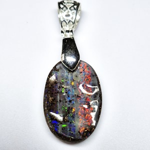 Stripey Boulder Opal set with Silver pinch clasp and leather choker
